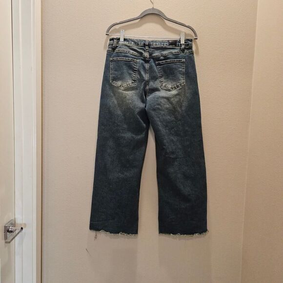 Flamingo Wide Leg Frayed Hem Jeans Size Medium - Picture 4 of 6